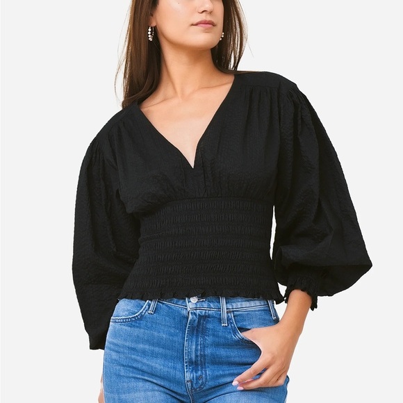 FRAME Women's V-Neck Smocked Top - Picture 1 of 7